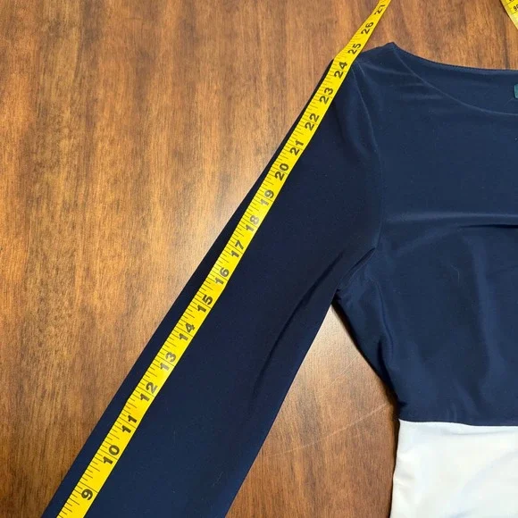 Lauren Ralph Lauren Dark Navy Cream Colorblock Maxi Gown 8 Long Sleeve Elegant - Picture 6 of 12